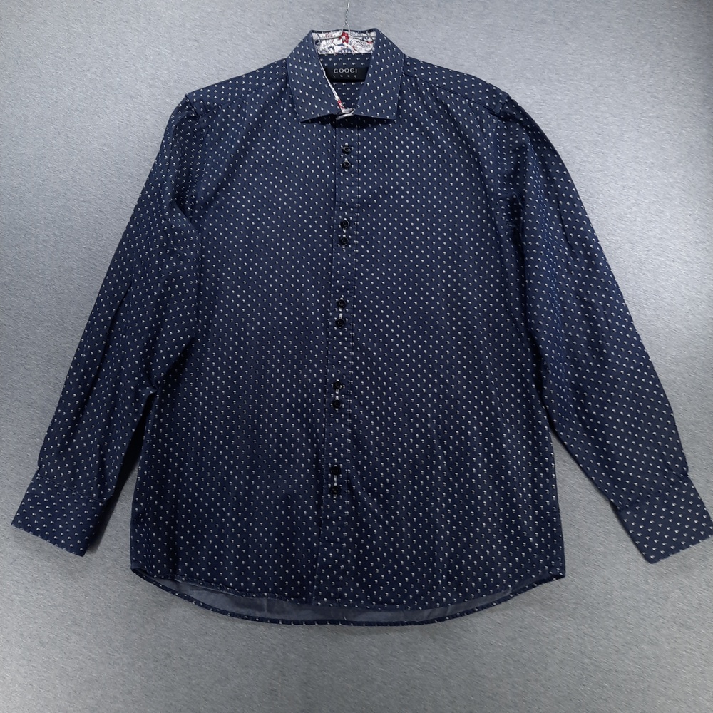 Coogi Shirt Mens Large Blue Polka Dot Long Sleeve Button Front Cotton Luxe